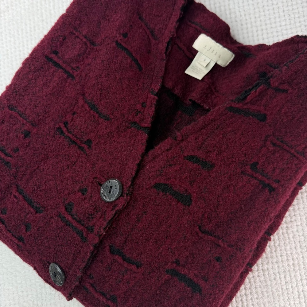J. Jill Burgundy Red Wool Blend Textured Button Front Cardigan Jacket Small
